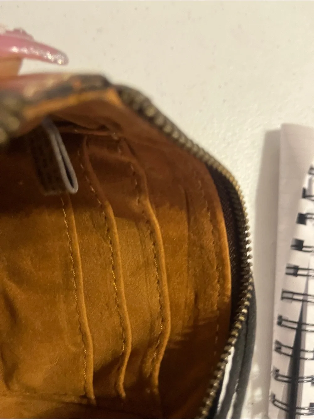 Patricia Nash Leather Zip Wristlet Pouch in Brown Cognac floral
